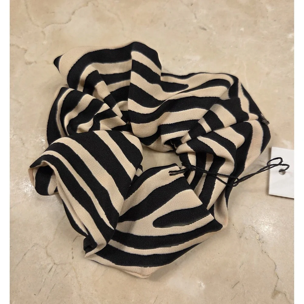 Loeffler Randall Zebra‎ Print Hair Scrunchie Black Beige NWT